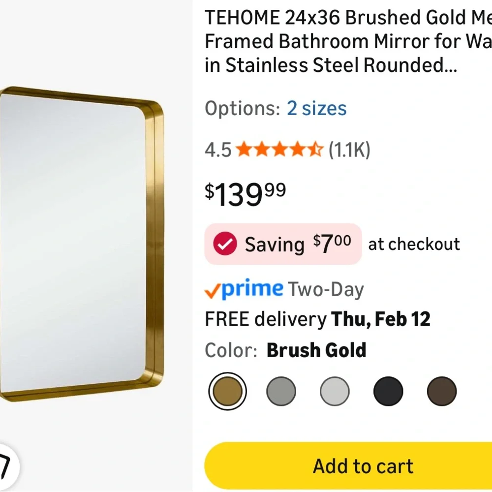 Brushed Gold Framed Bathroom Mirror